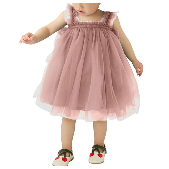 CAICJ98 Toddler Summer Tutu Tulle Dress Baby Girl Strap Floral A Line Dress for Girls Sleeveless Beach Butterfly Sundress Pink,6-12 Months