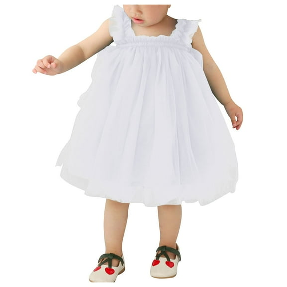 CAICJ98 Toddler Summer Tutu Tulle Dress Baby Girl Strap Floral A Line Dress for Girls Sleeveless Beach Butterfly Sundress White,18-24 Months