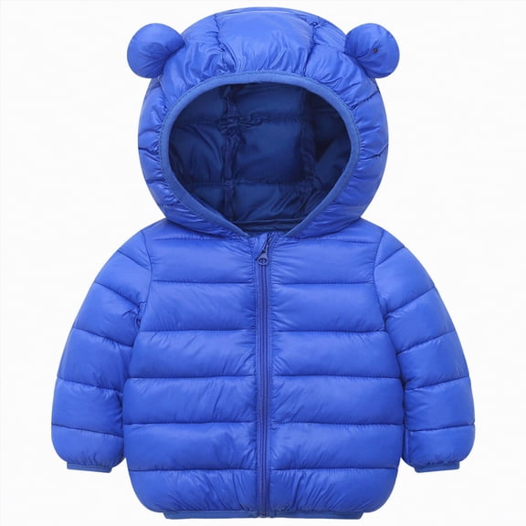 CAICJ98 Toddler Winter Coat Warm Lightweight Puffer Kids Baby Puffer Jacket Boys Girls Cute Bear Ears Hood Outerwear (Blue,2-3 Years)