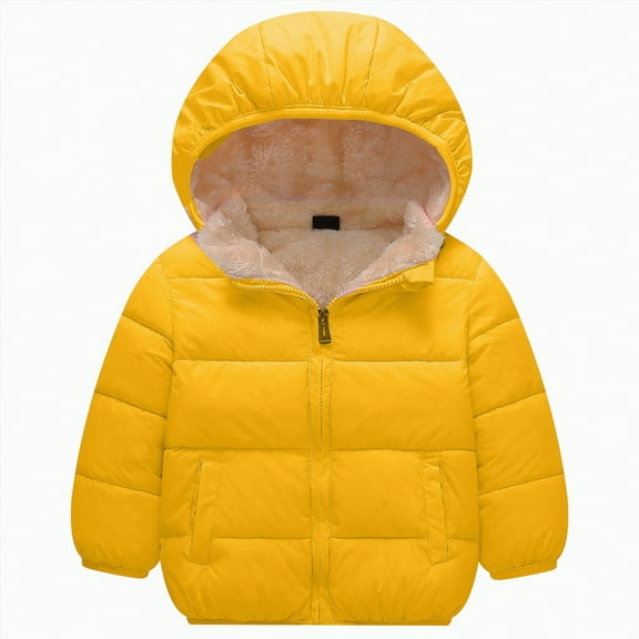 CAICJ98 Toddler Winter Coats Hooded Kids Fleece Jacket Thickened Boys Girls Lightweight Puffer Jacket (Yellow,7-8 Years)