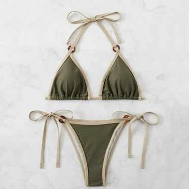 CAICJ98 Tummy Control Swimsuits for Women Women Print Bikinis Swimsuit Set Two Pieces Beach Bathing Suit Swimwear Green,L