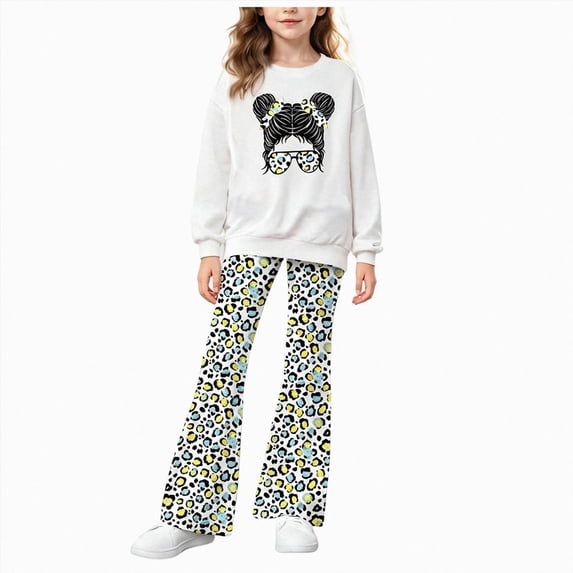 CAICJ98 Tween Girls Clothes Long Sleeve Graphic Sweatshirt Top + Pants 2 Piece Fall Winter Outfit Set,Size 5-6 Years