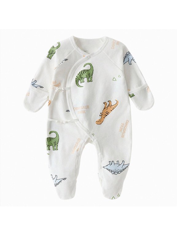 Unisex Baby Long Sleeve Cotton Romper Snap Up Bodysuit Cartoon Print Pajamas Soft Footed Jumpsuit for Infant Boy Girls Sleeper (Light Green,Newborn)