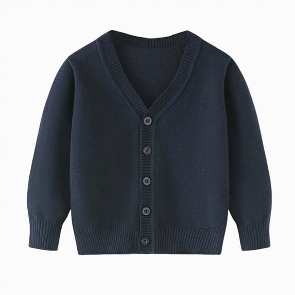 CAICJ98 Unisex Boys Girls Cardigans Sweater V-Neck Long Sleeve School Uniforms Button Knit Tops Fall Clothes (Navy,4-5 Years)