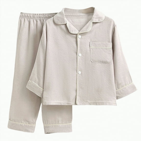 CAICJ98 Unisex Kids Pajamas Set Button-Down Long Sleeve Cotton Toddler Sleepwear Lounge Set Toddler Boy Girl Outfits,(Grey,2-3 Years)