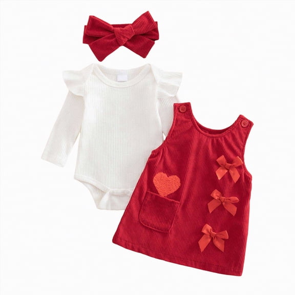 CAICJ98 Valentines Baby Girl Outfit My First Valentines Romper Onesie Overalls Dress Newborn Spring Clothes (Red,12-18 Months)
