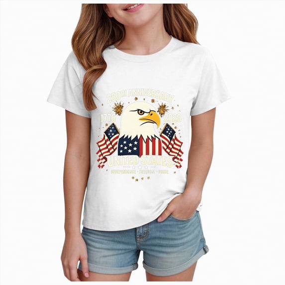 CAICJ98 Vintage 250 Years 1776-2026 250th Birthday 4th July Boys Girls Shirt (White,9-10 Years)