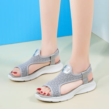 CAICJ98 Walking Shoes Women Women's Rivet Rhinestone Pearl Flat Sandals Slip on Memory Foam Sandals Open Toe Slide Sandals,Grey