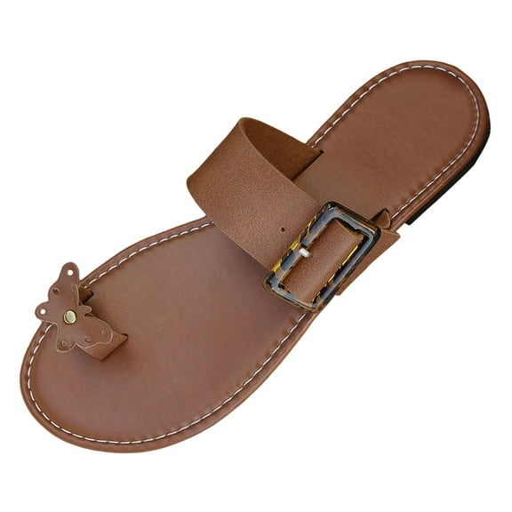 CAICJ98 Wedge Sandals for Women Women's Slip on Flat Sandals Casual Bling Rhinestone Strap Sandals Open Toe Slide Sandals,Brown