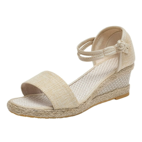 CAICJ98 Wedge Sandals for Women Womens Wedge Sandals Slip on Leather Platform Slipper Comfortable Beach Wedge Shoes Dressy Summer,Beige