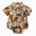 thumbnail image 1 of CAICJ98 Western Baby Boy Clothes Cowboy Shirt Romper Long/Short Sleeve Button Down Dress Bodysuit Infant Gentleman Outfits (Brown,6-12 Months), 1 of 6