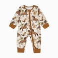 thumbnail image 1 of CAICJ98 Western Baby Boy Cowboy Clothes Neutral Zipped Fall Romper Outfit for Boy Infant Cow Print One-piece Jumpsuit Baby Boy Clothes (Coffee,3-6 Months), 1 of 6