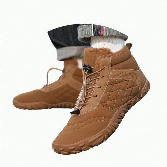 CAICJ98 Winter Boots Women Barefoot Shoes Waterproof Wide Toe Box Hiking Boots Warm Lined Zero Drop Sole Snow Boots Women (Brown,Size 9.5)