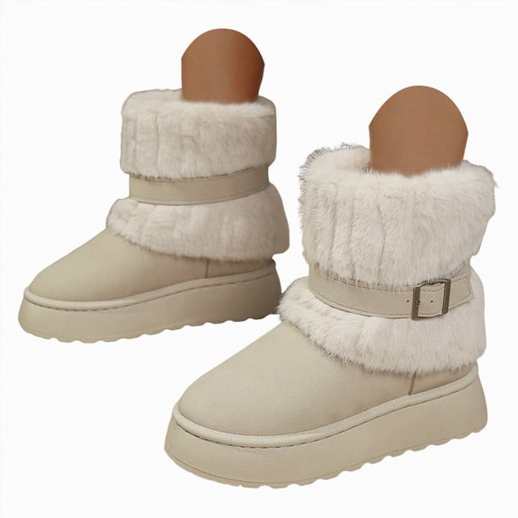 CAICJ98 Winter Boots Women Warm Lined Ankle Booties Insulated Waterproof Women's Snow Boots (Beige,Size 7)