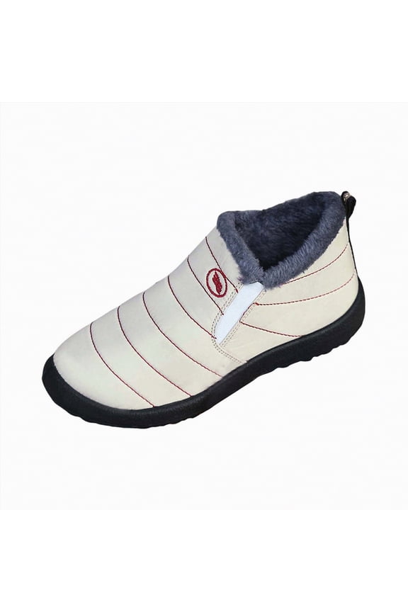 Winter Boots Women Warm Lined Waterproof Slip On Booties Comfort Ankle Boots Outdoor Women’s Snow Boots (White,Size 9.5)