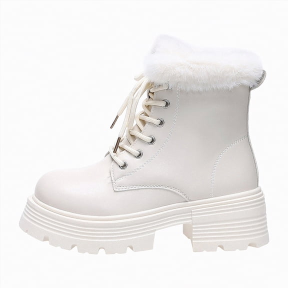 CAICJ98 Winter Boots Women Waterproof Ankle Boots Low Heel Anti-Slip Warm Booties Comfortable for Outdoor Walking Hiking Women's Snow Boots (White,Size 7.5)