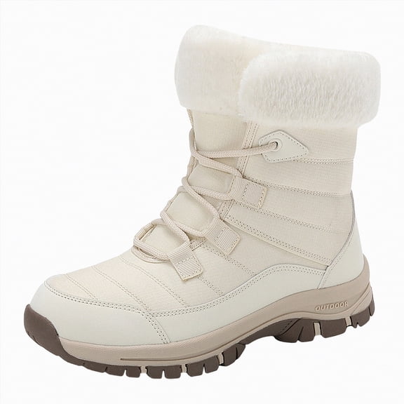 CAICJ98 Winter Boots for Women Lace Up Mid Carf Boots Warm Lined Waterproof Fashion Women's Snow Boots (White,Size 7)