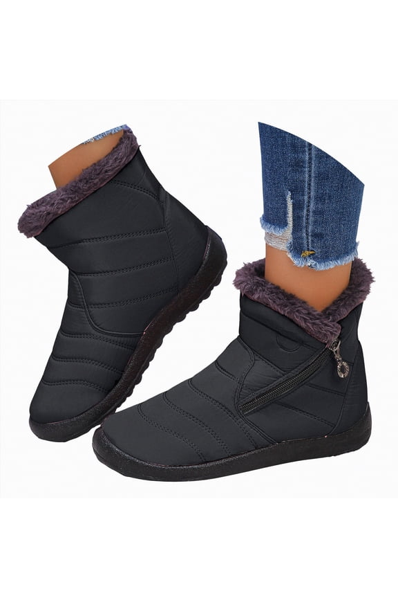 Winter Boots for Women Warm Lined Ankle Booties Insulated Waterproof Womens Snow Boots (Black,Size 7.5)