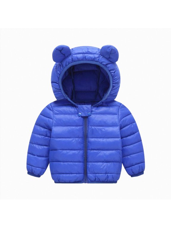 Winter Coats Puffer Padded Jacket for Toddler Baby Boys Girls Light Outwear Cute Bear Ears with Hoods Clothing (Blue,12-18 Months)