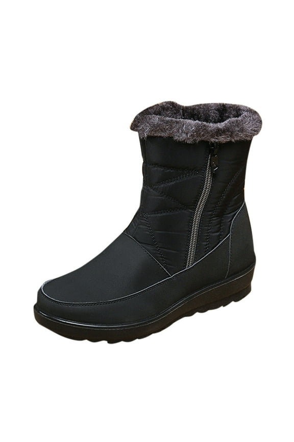 Winter Snow Boots for Womens Wide Width Non Slip Winter Warm Shoes Mid Calf Boots Booties Ladies Black,9