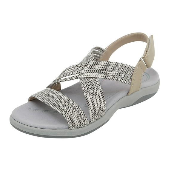 CAICJ98 Womans Sandals Summer Fashion Open Toe Solid Color Adjustable Elastic Sports Sandals Breathable Non Slip Outdoor Beach Sandals Beige,6.5