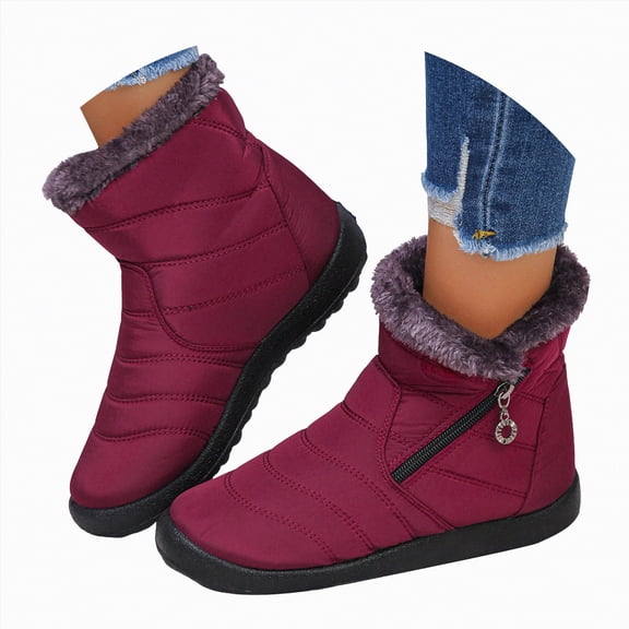 CAICJ98 Womans Winter Boots Warm Lined Waterproof Ankle Booties Anti-Slip Snow Boots for Women (Red,Size 8)