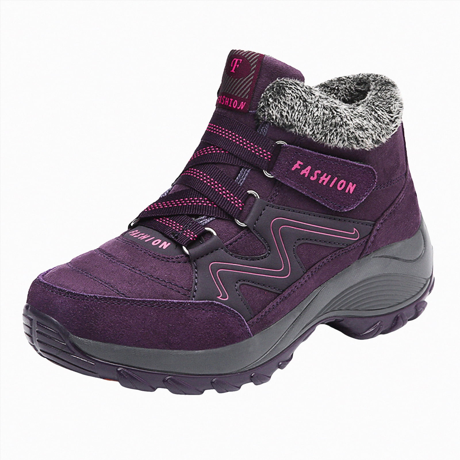 CAICJ98 Womans Winter Boots Warm Lined Waterproof Ankle Booties Outdoor Hiking Shoes Winter Boots for Women (Purple,Size 9)
