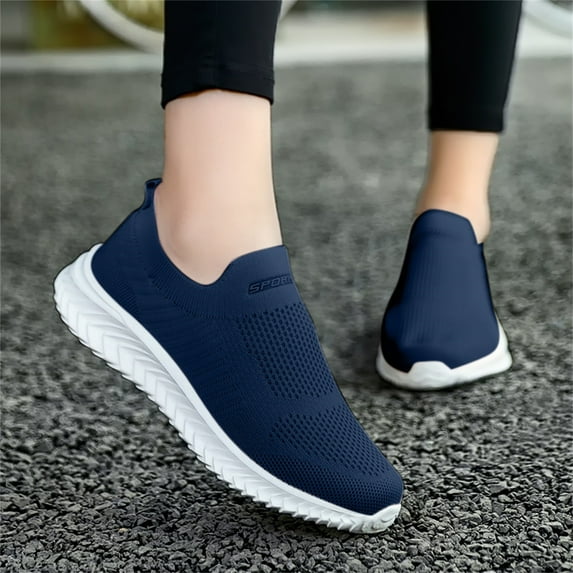 CAICJ98 Women'S Fashion Sneakers Women Sneakers Comfort Slip On Wedges Shoes Breathable Mesh Walking Shoes,Dark Blue