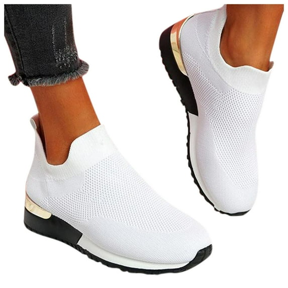 CAICJ98 Women'S Fashion Sneakers Womens Slip On Sneakers - Comfortable, Breathable No Laces Shoes for Women with Memory Foam,White