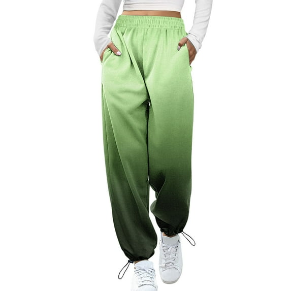 CAICJ98 Women'S Pants Women's High Elastic Waist Straight Leg Belted Long Pants Cut Out Paper Bag Trousers Green,S