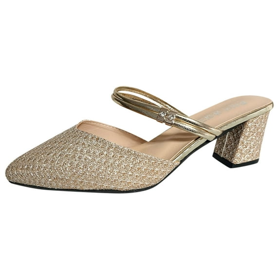 CAICJ98 Women'S Sandals Ladies Fashion Leather Lace Combination Rhinestone Decorative Sleeve Toe Thick Sole Sandals,Gold