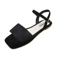 thumbnail image 1 of CAICJ98 Women'S Sandals Ladies Fashion Summer Solid Color Leather Cover Toe Casual Flat Slippers,Black, 1 of 5