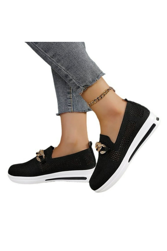 Women'S Sneakers Women's Round Comfortable Casual Knitted Loafers Breathable Lightweight Slip on Walking Shoes,Black