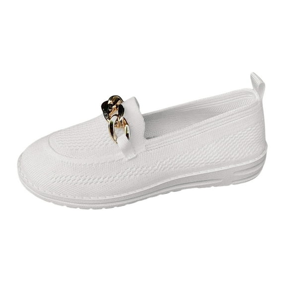 CAICJ98 Women'S Sneakers Women's Round Comfortable Casual Knitted Loafers Breathable Lightweight Slip on Walking Shoes,White