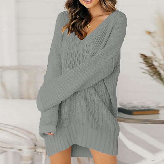 CAICJ98 Women'S Sweaters Fall Womens Long Sleeve Soft Knit Bodycon Midi Pullover Sweater Dress Grey,3XL