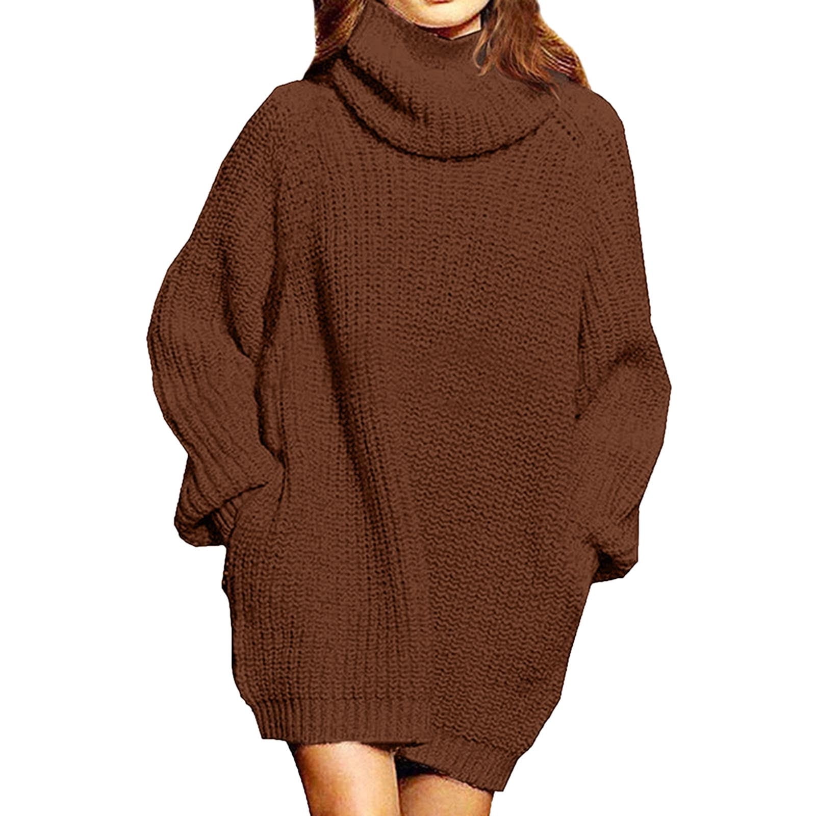 CAICJ98 Women'S Sweaters Plus Size Women's Chenille Sweater Dress Neck  Lantern Long Sleeve Dresses Brown,L - Walmart.com