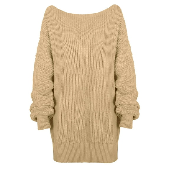 Women Turtleneck Long Sleeve Knit Pullover Sweater Bodycon Mini Dress Sweater Khaki,L
