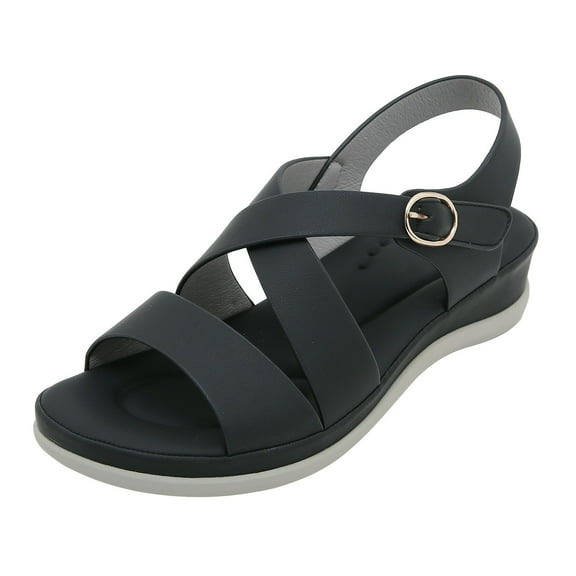 CAICJ98 Women Sandals Summer Fashion Sweet Open Toe Sandals Thick Bottom Buckle Casual Comfortable Beach Sandals Black,7
