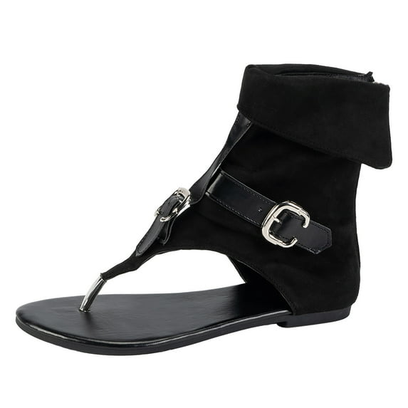 CAICJ98 Women Shoes Women's Braided Flat Sandals Strappy Dressy Sandals Slip on Memory Foam Slide Sandals,Black