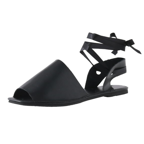 CAICJ98 Women Shoes Women's Flat Sandals Elastic Strappy Sandals, Jussy Simple Casual Open Toe Flat Sandals Summer Beach Sandals for Women,Black