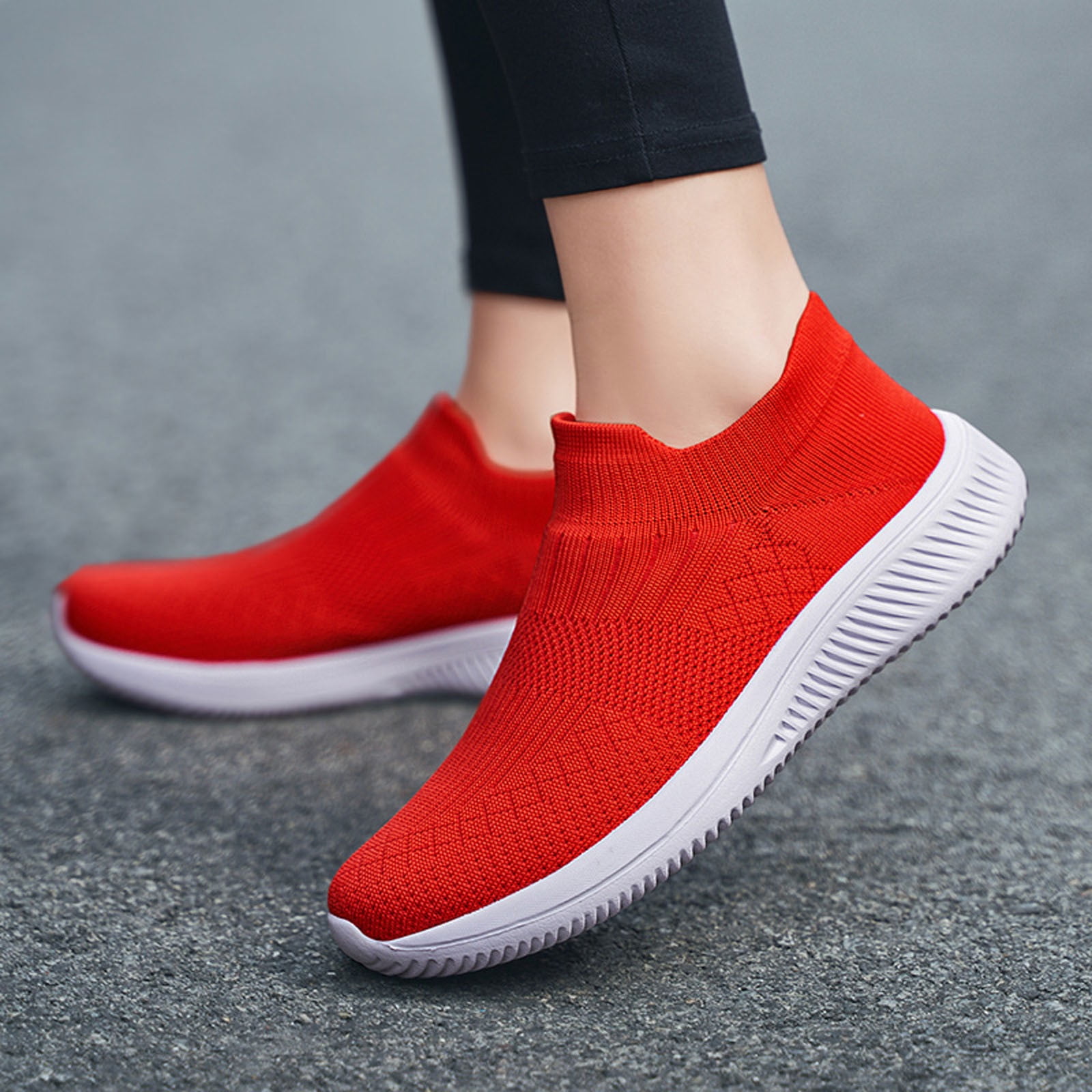 CAICJ98 Women Shoes Womens Slip On Sneakers - Comfortable, Breathable No  Laces Shoes for Women with Memory Foam,Red - Walmart.com