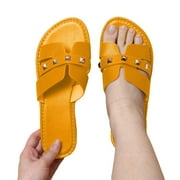 CAICJ98 Women Slide Sandals Flat Sandals Open Toe Band Wide Width Dressy Vacation Slide Yellow,10