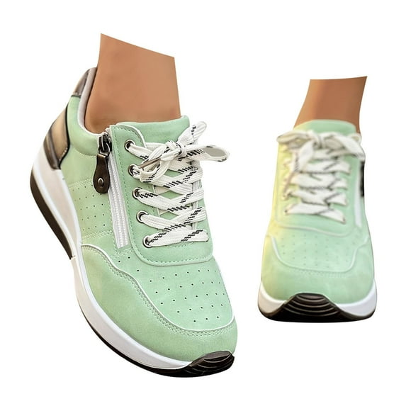 CAICJ98 Women Sneakers Casual Walking Shoes Comfort Lightweight Lace Up Shoes Breathable Running Shoes for Women Light Green,5.5
