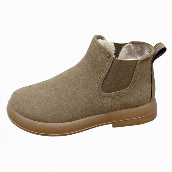 CAICJ98 Women Snow Boots Suede Mini Boots Warm Fuzzy Lined Ankle Boots Comfort Winter Boots for Women (Khaki,Size 7.5)