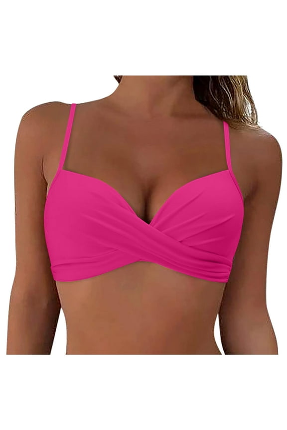 Women Underwire Bikini Top Only Push Up Swim Top Bra Swimsuit Tops Padded Bathing Suit Top Hot Pink,M