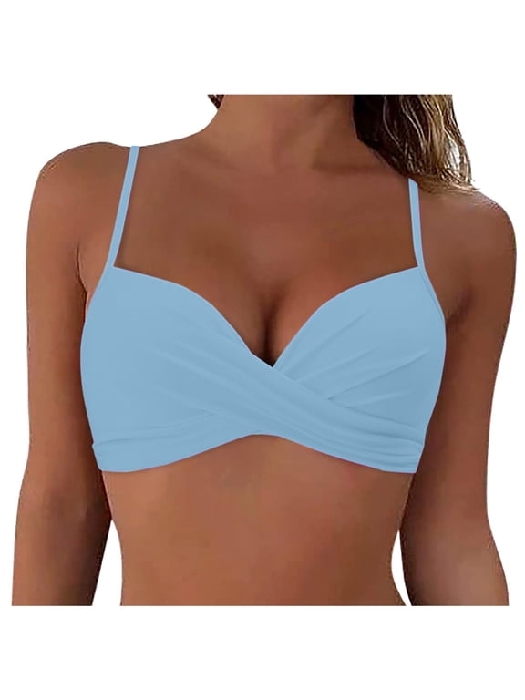 Women Underwire Bikini Top Only Push Up Swim Top Bra Swimsuit Tops Padded Bathing Suit Top Light Blue,2XL