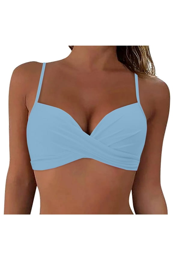Women Underwire Bikini Top Only Push Up Swim Top Bra Swimsuit Tops Padded Bathing Suit Top Light Blue,XL