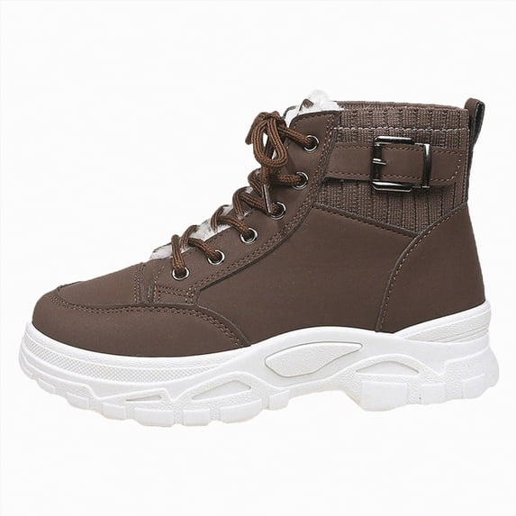 CAICJ98 Women Winter Boots Waterproof Ankle Boots Low Heel Anti-Slip Warm Booties Comfortable for Outdoor Walking Hiking Snow Boots Women (Brown,Size 10)