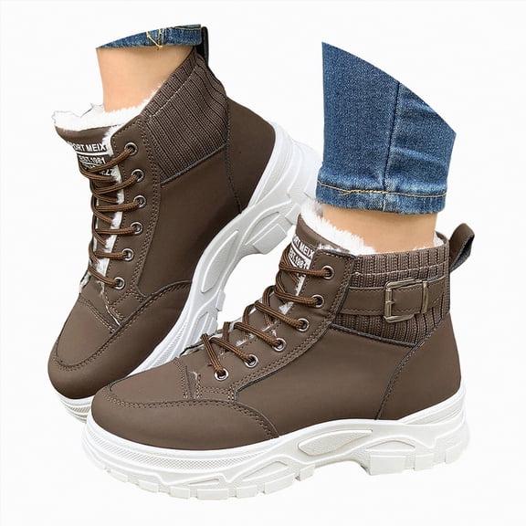 CAICJ98 Women Winter Boots Waterproof Work Ankle Boots Comfortable Warm Lined Boots for Backpacking Cycling Walking Women Snow Boots (Brown,Size 7.5)