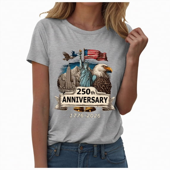 CAICJ98 Women's 250Th Anniversary Print Vintage T-Shirt 1776-2026 250Th Anniversary Patriotic Women Tshirt (Light Gray,M)
